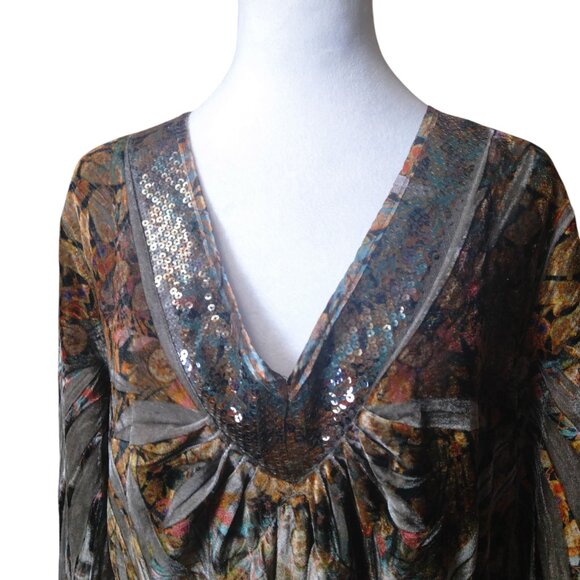 Apt. 9 Women's 2X Brown Velvet Babydoll Beaded Boho Fairy V-Neck Witchy Tunic - Picture 5 of 8